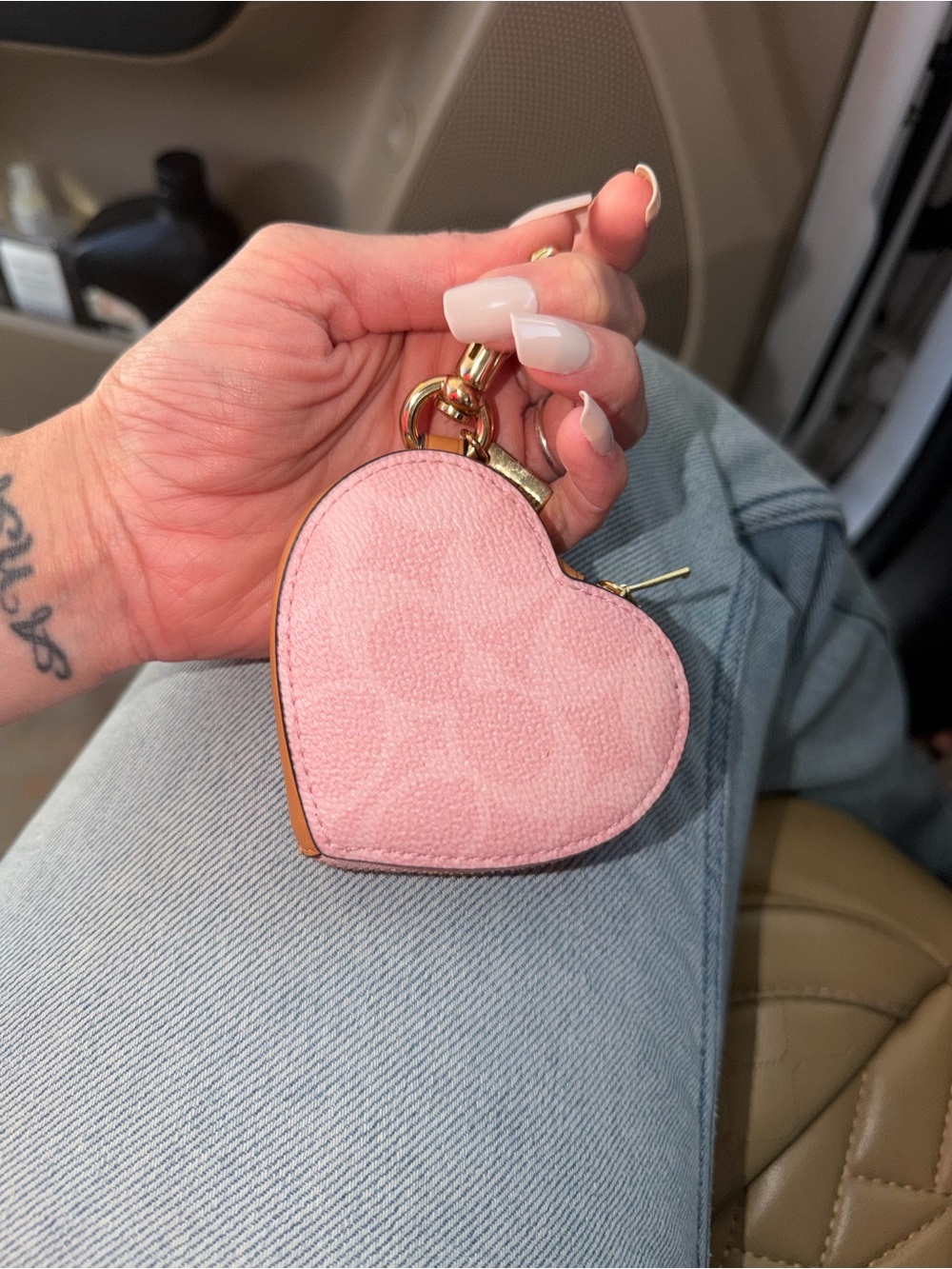 Pink Heart Keychain Coin Purse - Women's Accessory